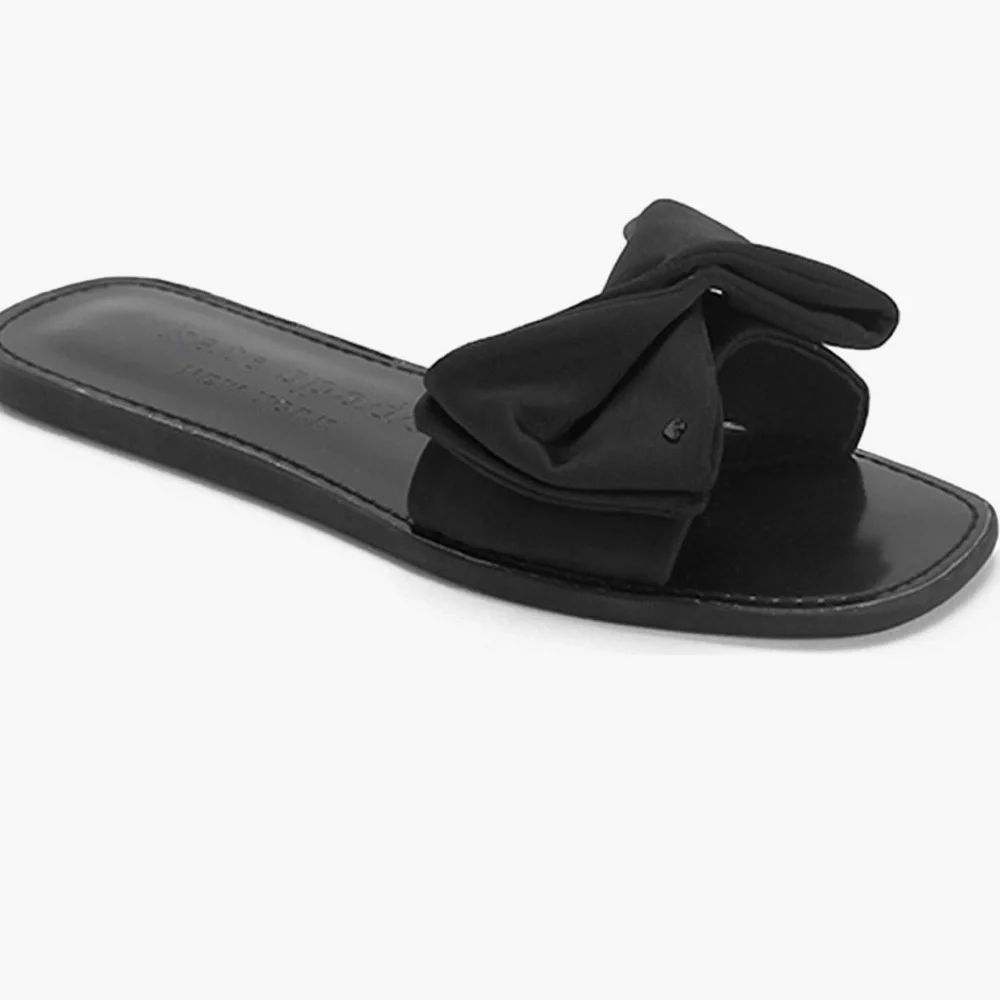 Kate Spade New York Black Bikini Bow Flat Sandal Slides Size 7.5 - Picture 2 of 10